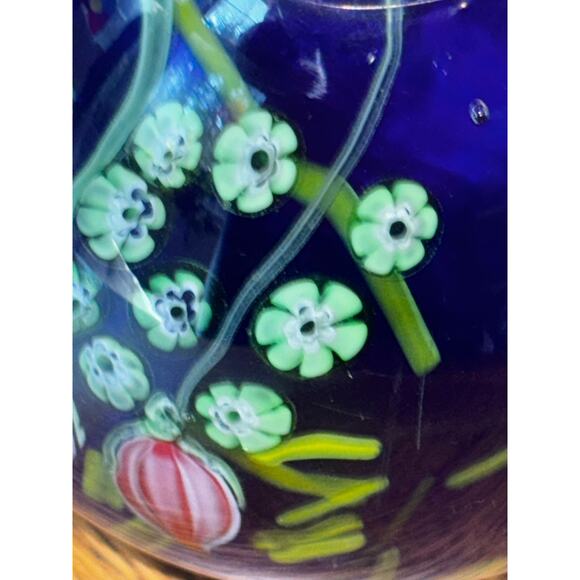 Arthur Kusak Hand Blown Glass Vase Millifiori Floral No Chips Cracks Heavy 5” - Picture 7 of 8